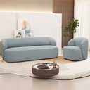 Ver imagem 3 de Sofá 3 Lugares 205cm com Poltrona Giratória Orgânica Heidy F04 Linho Cinza - Lyam Decor