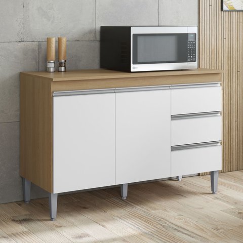Balcão de Cozinha com Tampo 120cm Andréia Amêndoa/branco - Ajl Móveis