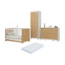 Ver imagem 1 de Quarto de Bebê Completo Berço Americano 3 em 1 Colchão Dengo Multimóveis Mp4612 Branco/madeirado
