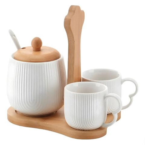 Jogo Xicara Cafe Ceramica Açucareiro 4 Pçs Oasis Hauskraft