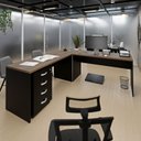 Ver imagem 1 de Conjunto Mesa de Escritório Conexão em L e Gaveteiro Volante 4 Gavetas 140cm Nogal e Preto Marrom