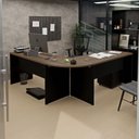 Ver imagem 5 de Conjunto Mesa de Escritório Conexão em L e Gaveteiro Volante 4 Gavetas 140cm Nogal e Preto Marrom
