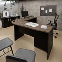 Ver imagem 6 de Conjunto Mesa de Escritório Conexão em L e Gaveteiro Volante 4 Gavetas 140cm Nogal e Preto Marrom
