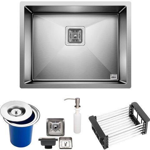 Cuba Quadrada Inox 304 Cozinha Pia Embutir Sobrepor Gourmet 55x45 Premium com Lixeira Embutir 5 Litr