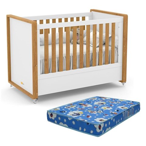 Berço Americano Tutto New Branco Soft/Freijó e Colchão Baby Physical - Matic Móveis