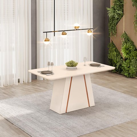 Mesa de Jantar Retangular Tampo Chanfrado 170x90 Dj Móveis Gabi Off White Freijó