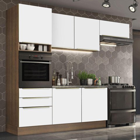 Armário de Cozinha Completa 260cm Rustic/Branco Veludo Lux Madesa 03