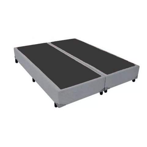 Base Cama Box Bipartido Casal Couro Sintético Cinza 40x138x188