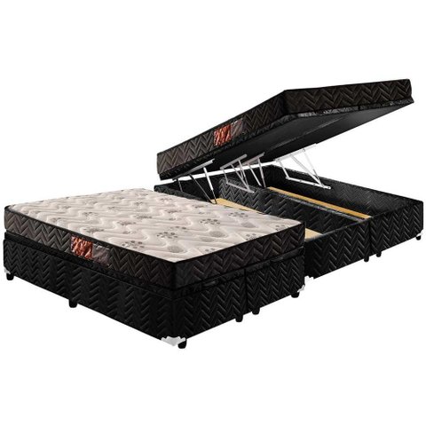 Cama Box Baú Queen: Colchão Espuma D45 Paropas Pasquale + Base CRC Suede Black(158x198)