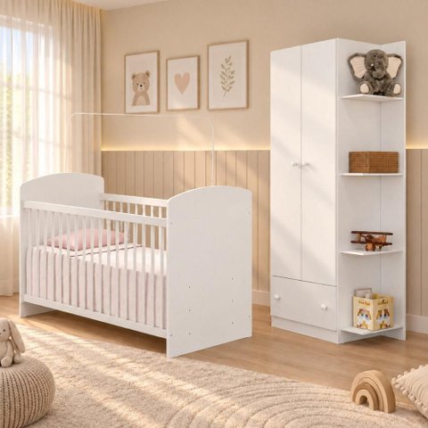 Quarto de Bebê Berço com Colchão e Guarda-Roupa 2 Portas 1 Gaveta Confete Multimóveis MP4912