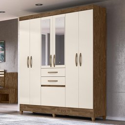 Guarda Roupa New Mafra 177cm 7 Portas Castanho Wood Off White com Espelho Moval - 2
