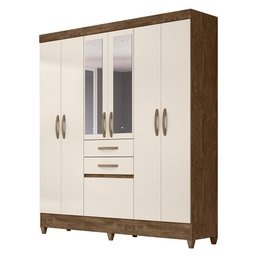 Guarda Roupa New Mafra 177cm 7 Portas Castanho Wood Off White com Espelho Moval - 1