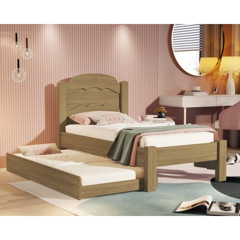 Cama de Solteiro com Auxiliar SuperSegura Reforçada Lais MDF: Amêndoa