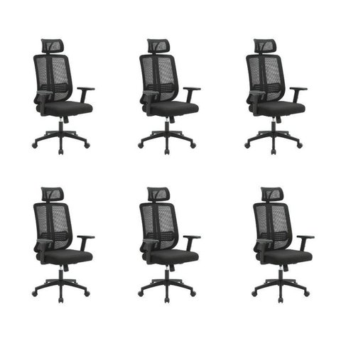 Kit com 6 Cadeiras Office Presidente Ajustavel e Ergonomica com Nr 17 Montana