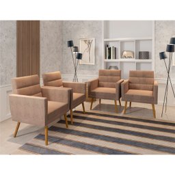Kit 4 Poltronas Decorativas Lux Suede Capuccino - 1