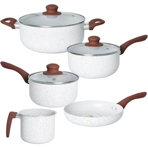Jogo de Panelas Antiaderente Cerâmica de Indução 5 Peças Lecce Vanilla - Vista Home