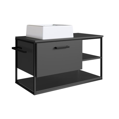 Gabinete para Banheiro Suspenso 80cm P1007 Grafite com Cuba