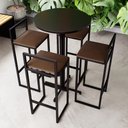 Ver imagem 1 de Conjunto Mesa Redonda Alta Preta 4 Cadeiras Pequena Estofado Industrial Black Don Castro Marrom