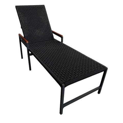 Cadeira Espreguiçadeira de Piscina Amelia Corda Náutica Luxo Braço Madeira Preto