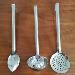Jogo 3 Utensílios Restaurante Escumadeira Colher de Arroz Concha Grandes Brinox Cozinha Industrial I - 2