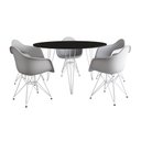 Ver imagem 6 de Mesa Jantar Redonda 110cm Preta Clips 3 Pés com 5 Poltronas Brancas Ferro Branco Marrom