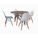 Ver imagem 1 de Conjunto de Mesa de Jantar Eames Eiffel Redonda 110cm Tampo de Madeira Amêndoa com 4 Cadeiras Branca