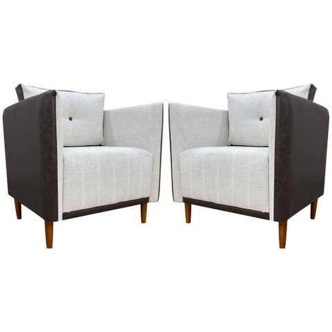 Kit 2 Poltronas Decorativa para Sala Recepção Consultório Aviv Luxo Corino e Linho