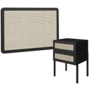 Ver imagem 1 de Cabeceira Solteiro 90cm e 1 Mesa Lateral 2 Gavetas Madeira Moss A03 Nero Preto- Lyam Decor