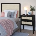 Ver imagem 2 de Cabeceira Solteiro 90cm e 1 Mesa Lateral 2 Gavetas Madeira Moss A03 Nero Preto- Lyam Decor