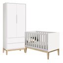 Ver imagem 1 de Jogo de Quarto Classic Guarda Roupa 2 Portas e Berço Branco Fosco com Pés Madeira Natural - Reller M