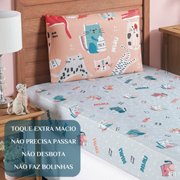 Jogo Lençol Infantil Solteiro Bouti 2 Peças 200 Fios Estampado Toque Seda:gatinha - 5