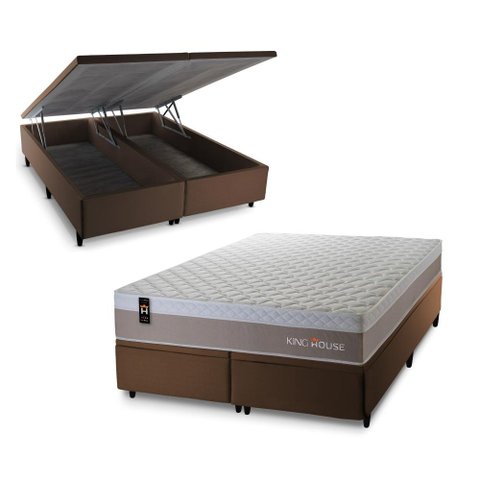 Conjunto Box Baú Super King Sheffield Marrom 193x203x72 c/ Molas Ensacadas