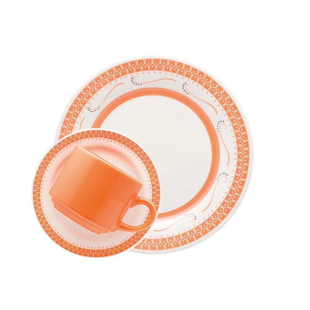 Kit Jogo Café Lanche Oxford Donna Tangerina 8 Peças Cerâmica