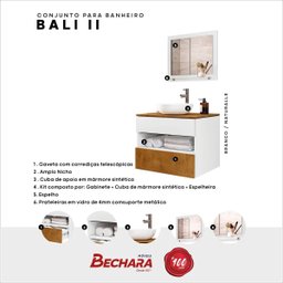 Conjunto para Banheiro Bali Ii com Espelheira e Cuba Branco Naturalle Bechara - 3