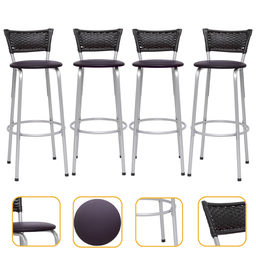 Kit 4 Banquetas Alta Banco para Balcão Junco Preto Àrea Gourmet Ilha Bancada bares Churrasqueira - 1