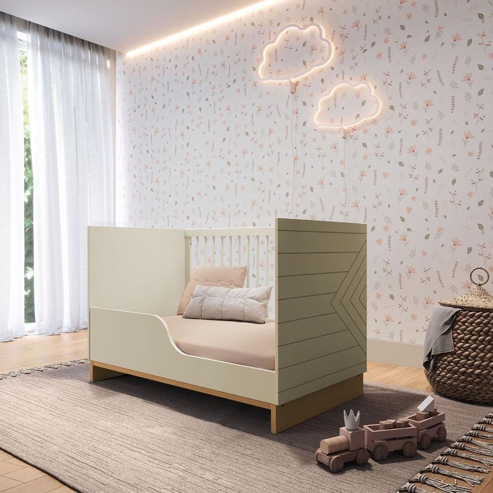 Quarto de Bebê 2 Pçs Berço e Cômoda Grande Coleção Cubo - Areaia/plátano - 4