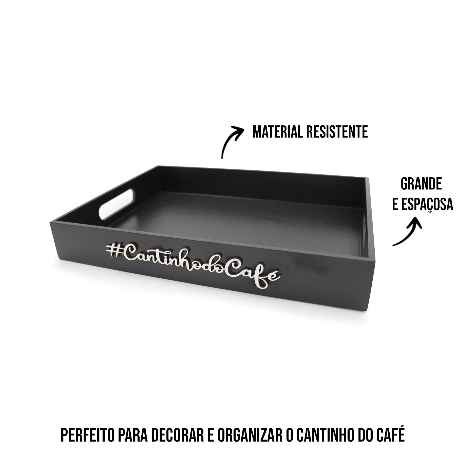 Bandeja Cantinho Café Decoração Grande Preta Madeira Mdf:preto - 3