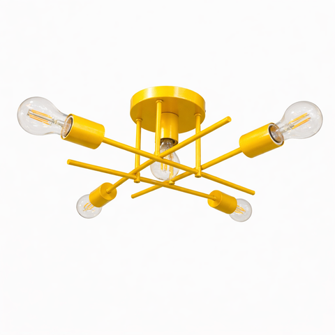 Plafon Central Aluminio Teto e27 5 Luzes Lumini Lab - Amarelo Brilhante