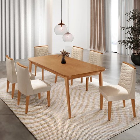 Mesa de Jantar Copper 180cm Tampo Mdf com 6 Cadeiras Eloise Moderna Mobília