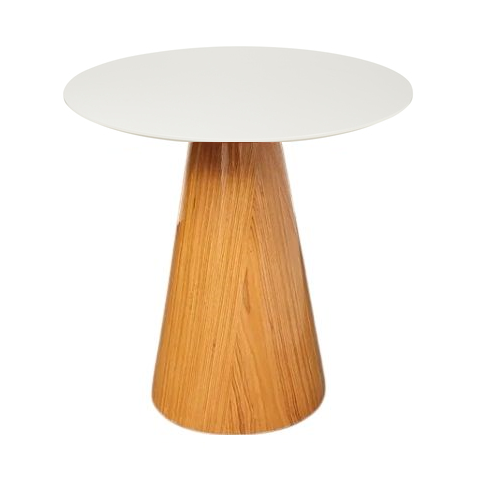 Mesa Lateral Cone Base Laminada em Madeira Natural e Tampo 51 cm - Laqueado Off White - Marrom