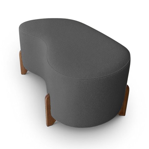Puff Orgânico Curvo Pé de Madeira Decorativo para Sala Confortável e Reforçado Bouclé