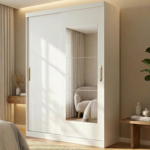 Guarda-Roupa 2 Portas com Espelho Araçá CabeCasa MadeiraOriginals Branco