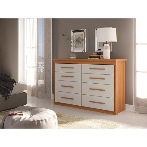 Cômoda Elegance 8 Gavetas Freijó Off White Organizador de Roupas para Quarto
