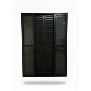 Porta Balcão 6 Folhas Aluminio Preto com Fechadura 2,10x1,80 Linha 25