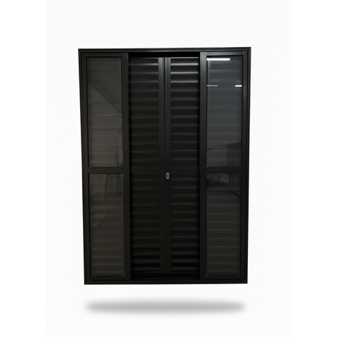 Porta Balcão 6 Folhas Aluminio Preto com Fechadura 2,10x1,80 Linha 25