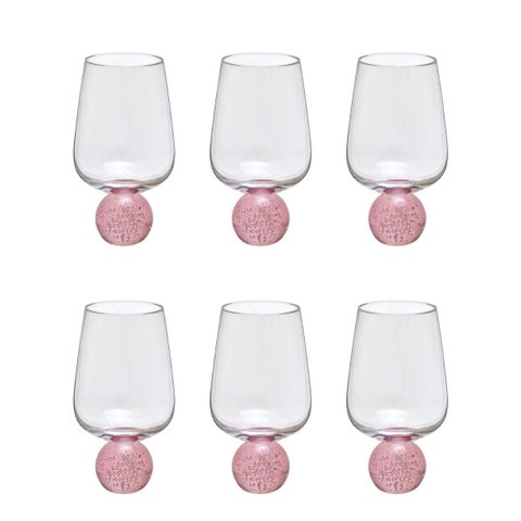 Kit 06 Taças de Vidro Base Esfera Rosa 440ml 15,5cm 17155-Pl