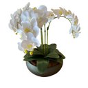 Ver imagem 2 de Arranjo Grande Centro de Mesa 3 Orquídeas Branca 3d Vaso Verde Decore Fácil Shop