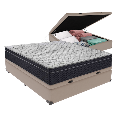 Cama Box Baú Bipartido Casal Bege e Colchão Airtech 150 D45 Ortobom