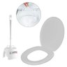Assento Vaso Sanitário Tampa Oval Soft Branco + Escova Sanitária Base Redonda - 1