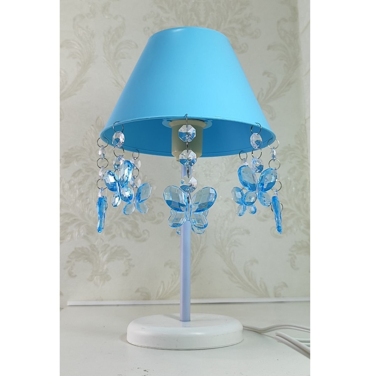 Abajur + Lustre Quarto Infantil Luminária de Teto Menino Bebê Decorar Borboletas Azul - 9